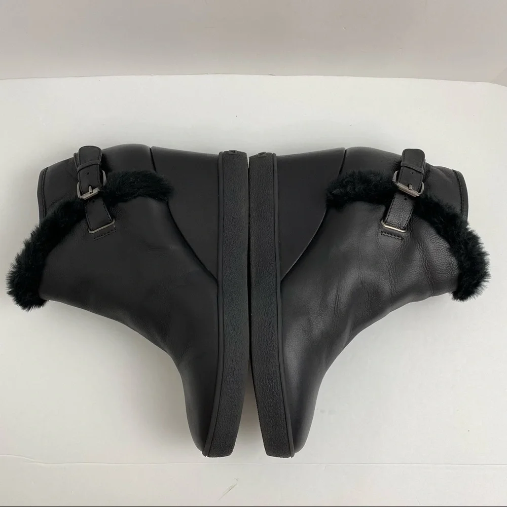 Aquatalia By Marvin K. size 11 Women’s Black Cameron Faux Fur Trim Wedge Bootie